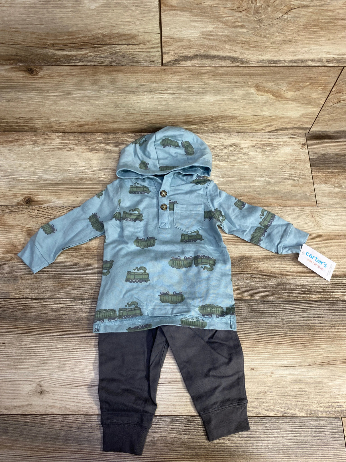 NEW Just One You 2pc Train Hooded Shirt & Pants Set Blue sz 6m