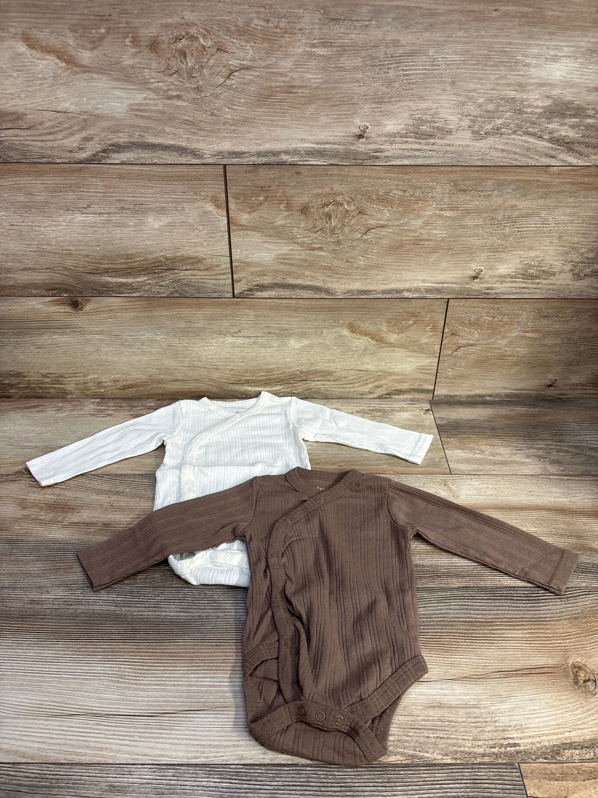 Kyle + Deena 2pk Kimono Ribbed Bodysuits Brown sz 6-9m