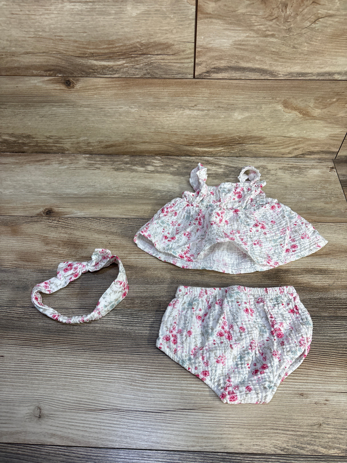 Baby On Board 3pc Gauze Top, Bloomers, & Headband Set White sz 3-6m
