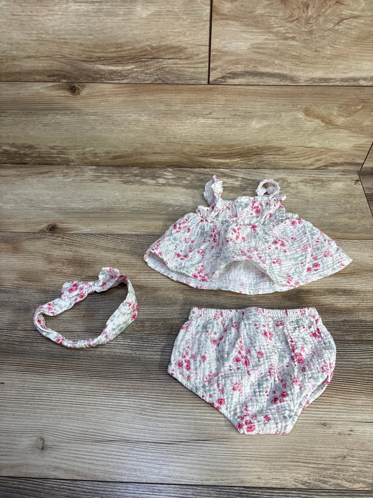 Baby On Board 3pc Gauze Top, Bloomers, & Headband Set White sz 3-6m