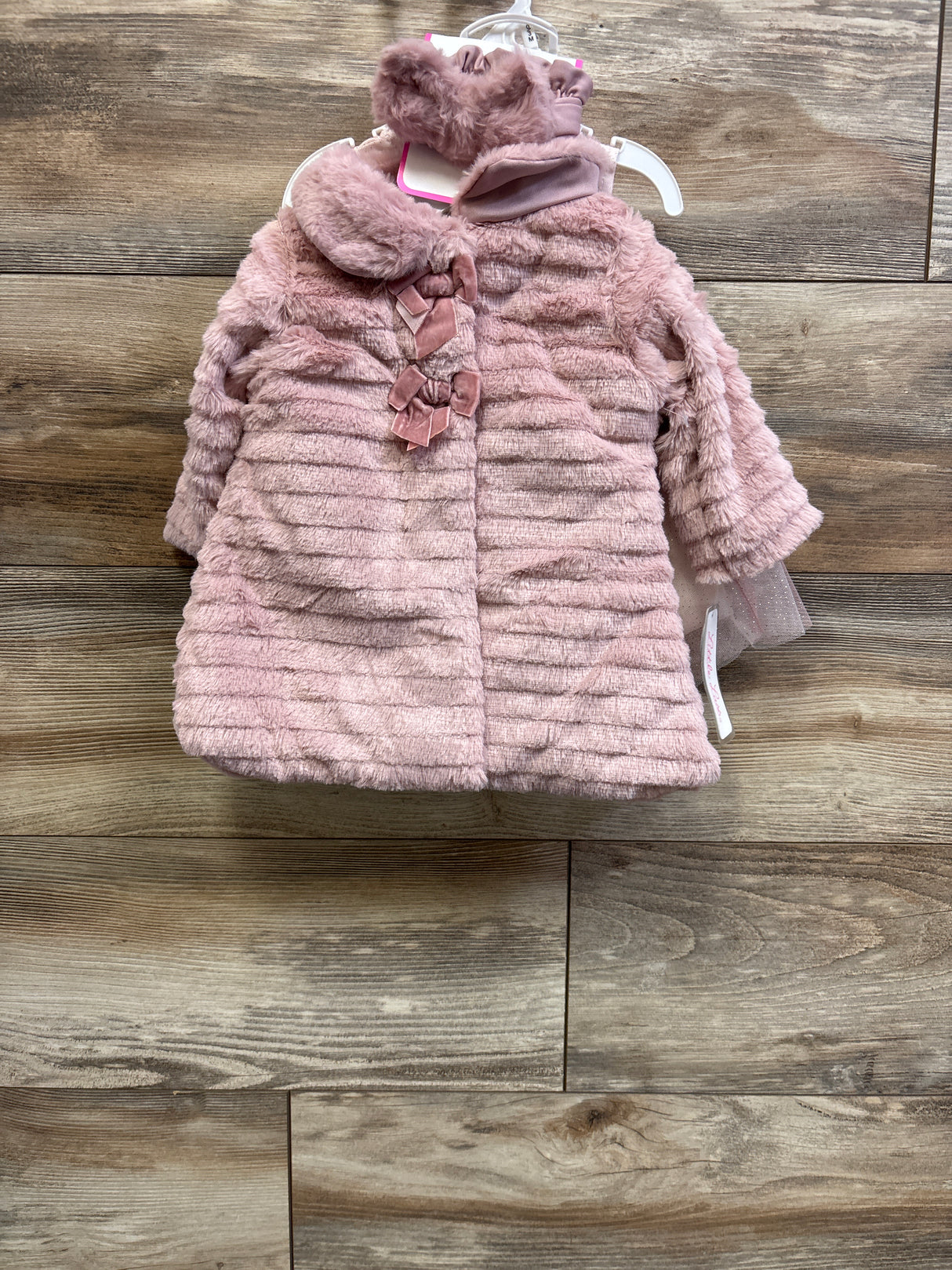 NEW Little Lass 4pc Plush Dress Coat, Dress, Bloomers, & Headband Set Pink sz 0/3m
