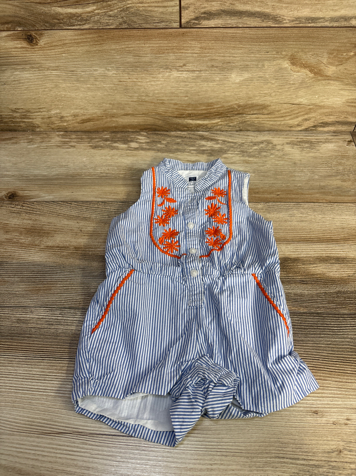Janie & Jack Striped Embroidered Shortie Romper Blue sz 12-18m