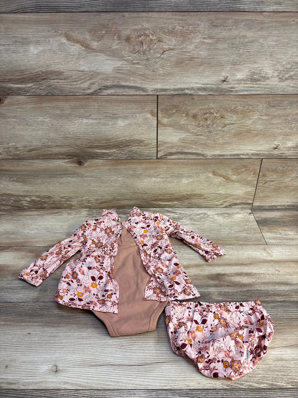 Nicole Miller 2pc pink floral bodysuit dress and bloomers set for baby size 18m