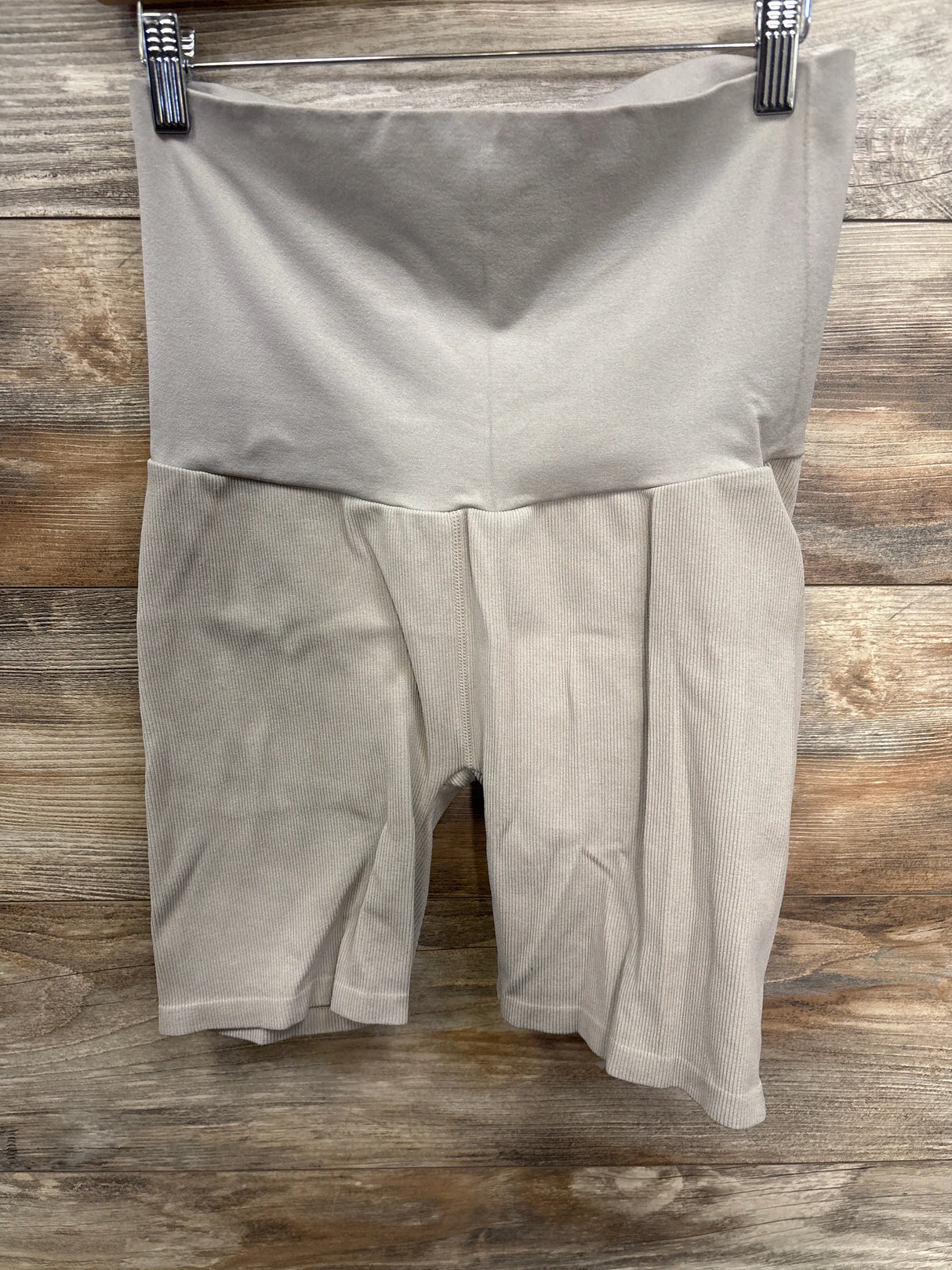 Isabel Maternity Ribbed Full Panel Bike Shorts Beige sz XL