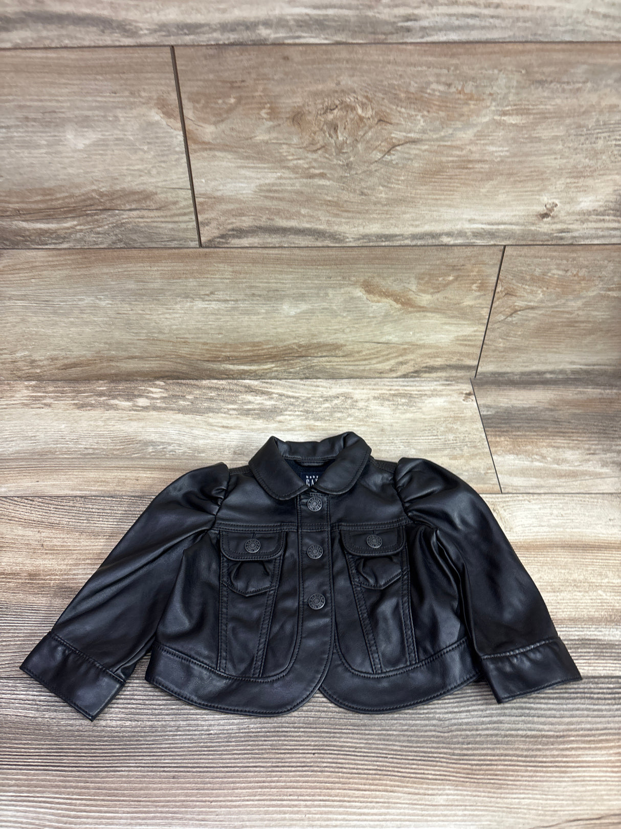 Baby Gap Puff Sleeve Vegan Leather Jacket Black sz 6-12m