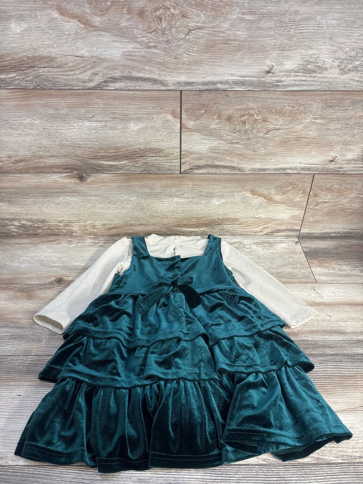 Blueberi Boulevard Velvet Dress & Long Sleeve Top 2pc Set Beige sz 4T