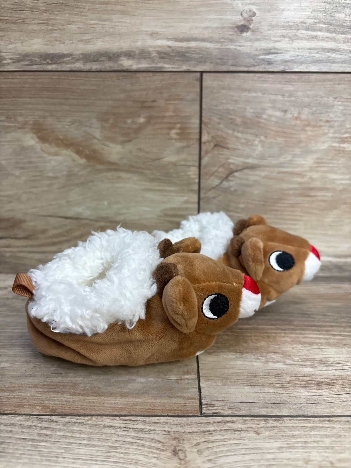 Rudolph the Red-Nosed Reindeer Plush Slippers Brown sz 2/3c