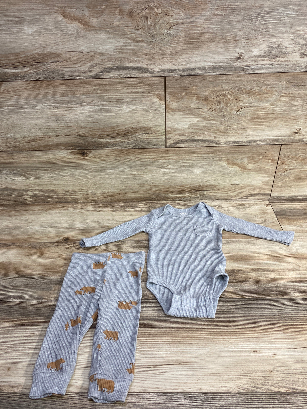 Pekkel 2pc Ribbed Bodysuit & Pig Bottoms Grey sz 6m