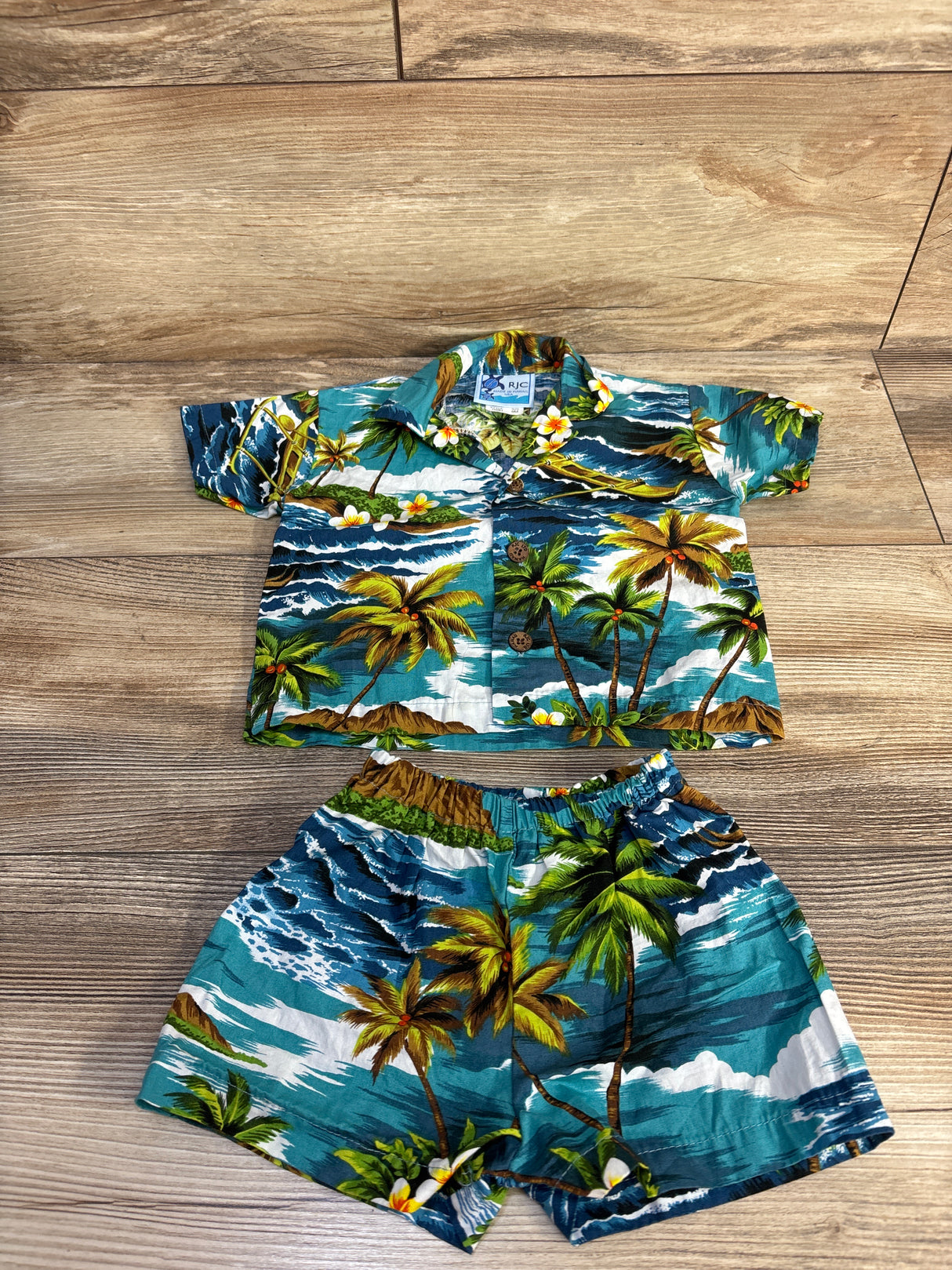 RJC 2pc Button Up Shirt & Shorts Blue sz 6m