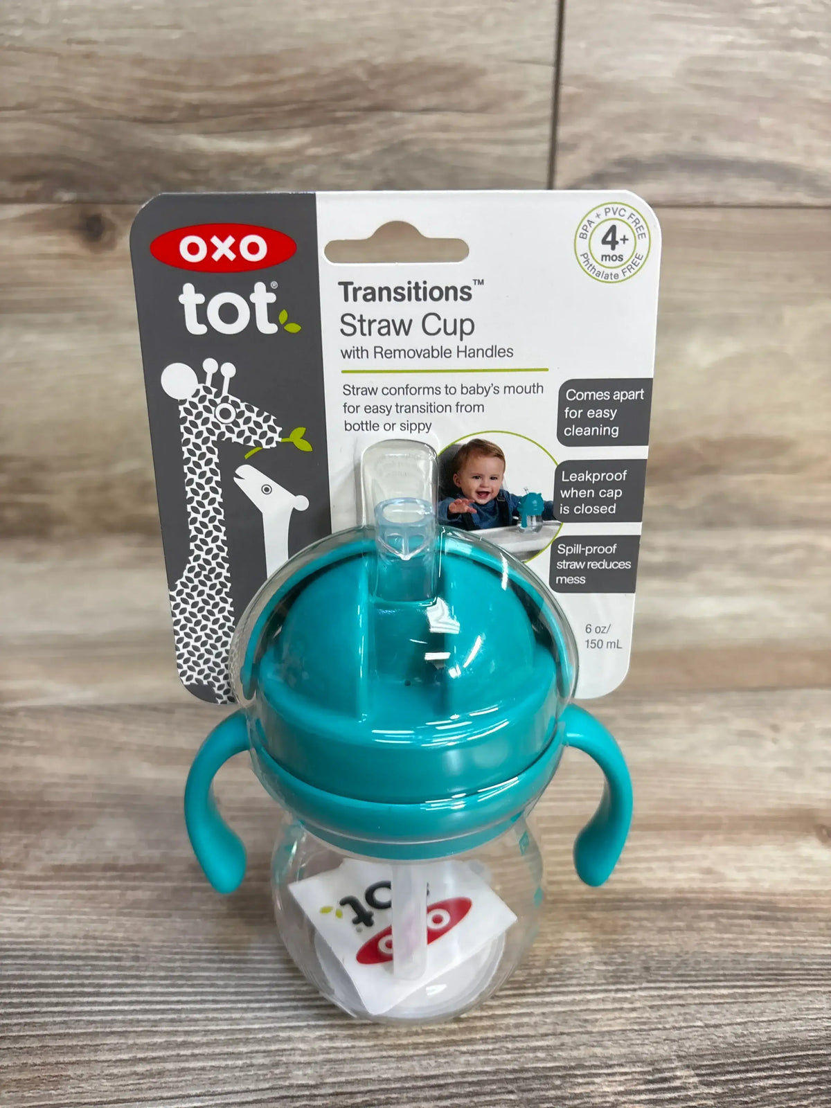 OXO Tot Transitions Straw Cup with removable handles, spill-proof, for babies 4+ months, 6 oz