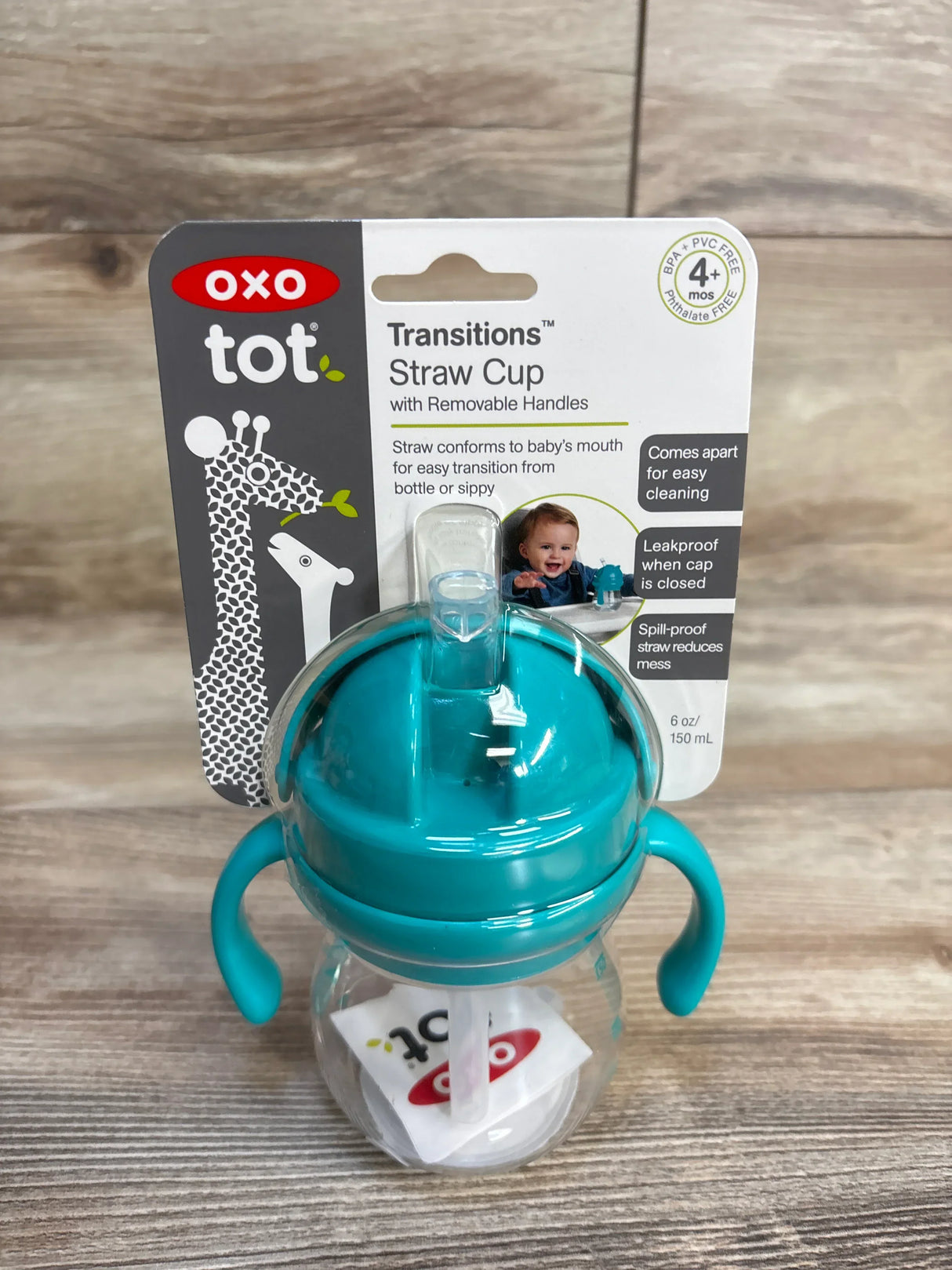 OXO Tot Transitions Straw Cup with removable handles, spill-proof, for babies 4+ months, 6 oz