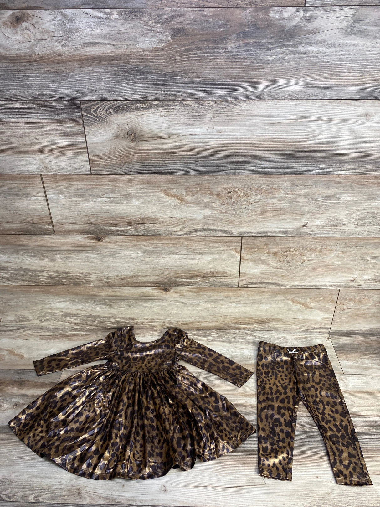 Pink Chicken Liza Leopard Lame Dress & Legging Set Brown sz 2T