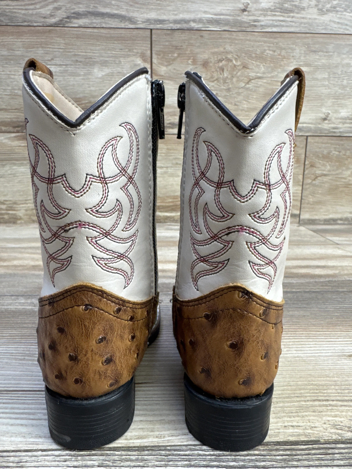 Old West Ostrich Print Broad Square Toe Western Boots Broad Square Toe