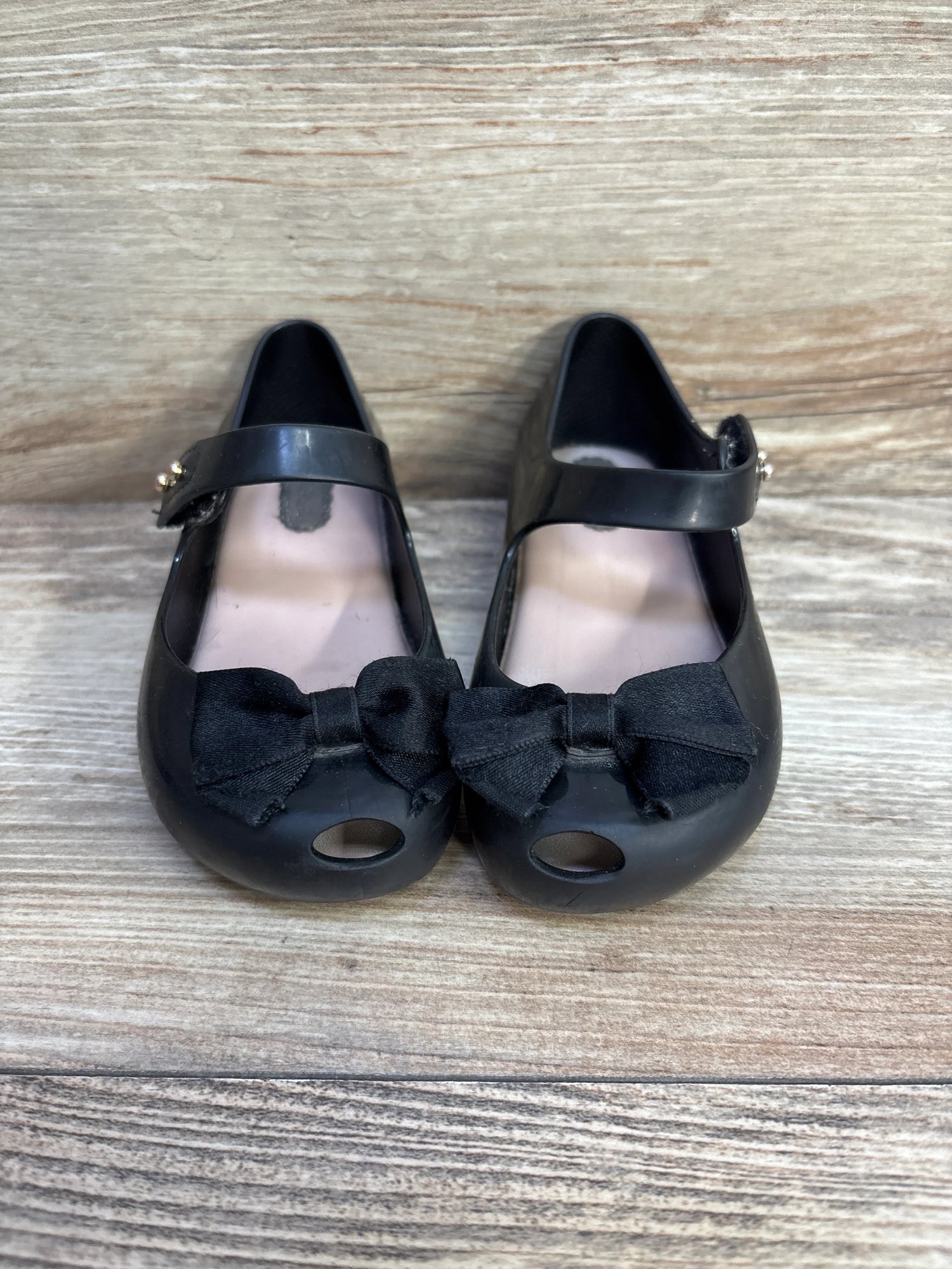 Mini Melissa 'Ultragirl Bow' Jelly Flat Black sz 8 - Me n Mommy To Be