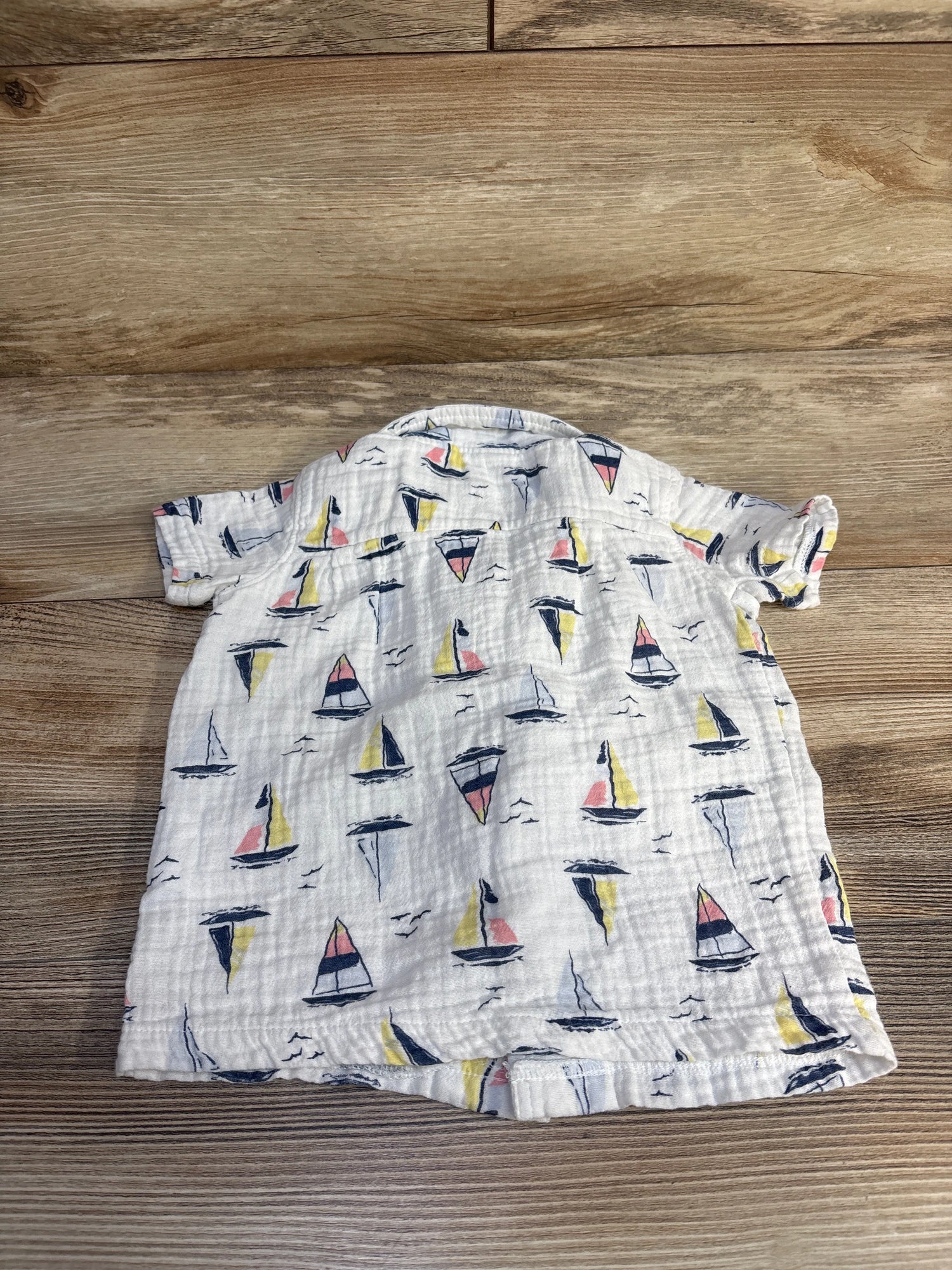 Baby Essentials Sailboat Print Button Up Shirt White sz 24m - Me n Mommy To Be