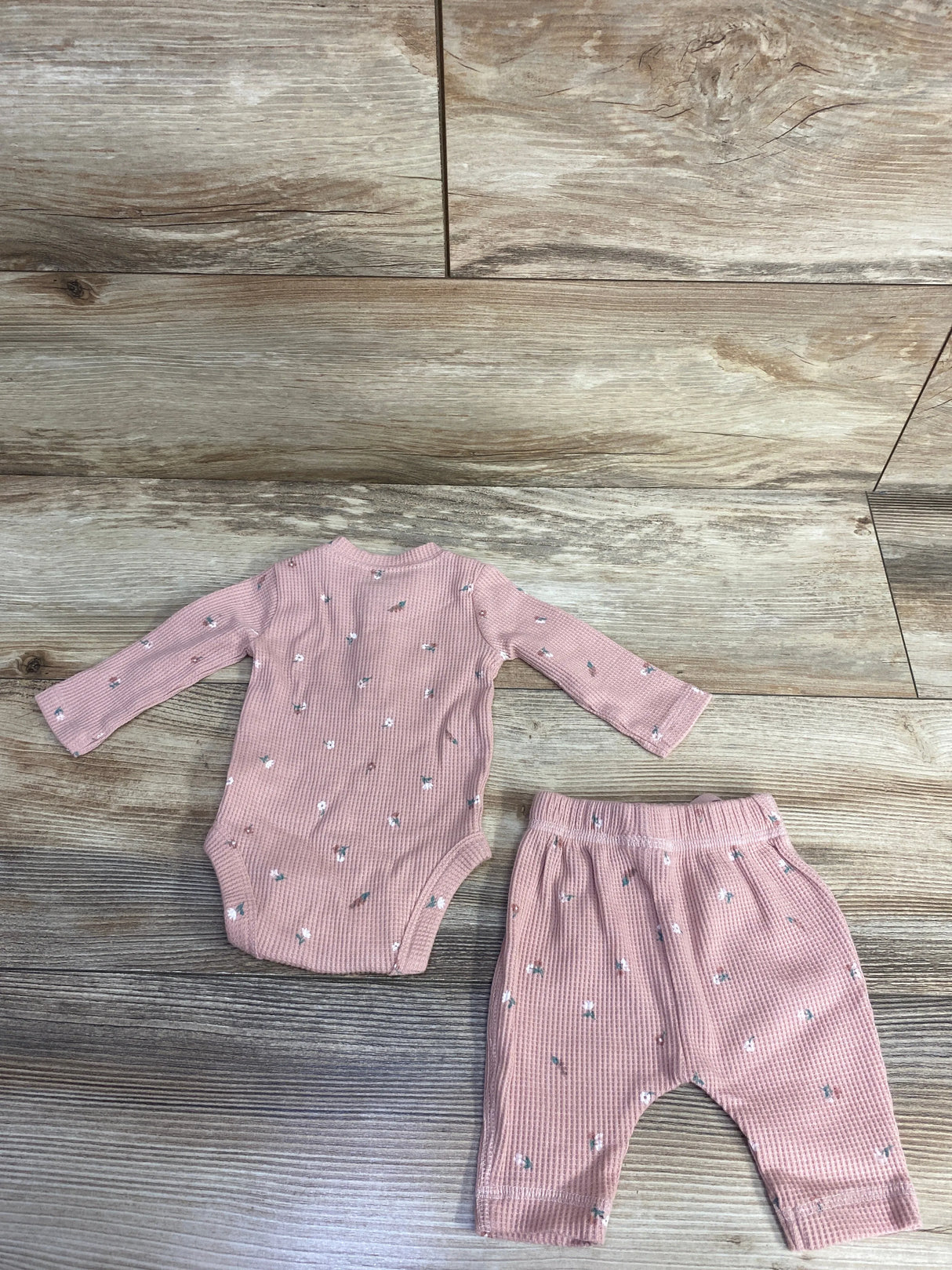Carter's 2pc Floral Waffle Knit Henley Bodysuit & Pants Pink sz Newborn