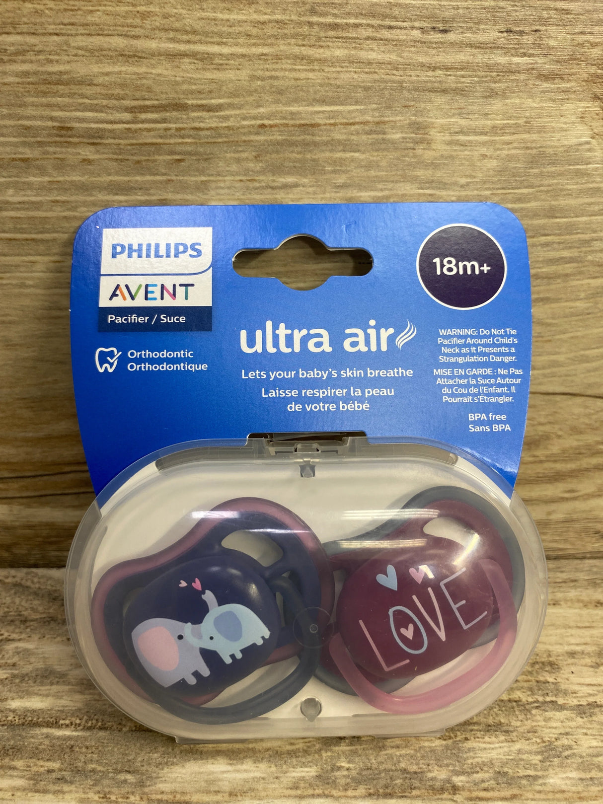 NEW Philips Avent Ultra Air Pacifiers Elephant & Love 2pk 18m+