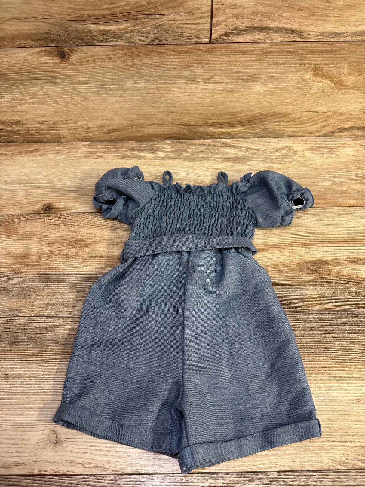 Shein 2pc Belted Cold-Shoulder Smocked Romper Blue sz 12-18m