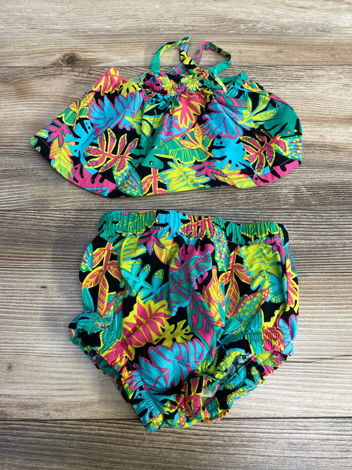 Cat & Jack 2pc Sleeveless Tropical Top & Bottoms Blue sz 0-3m - Me n Mommy To Be