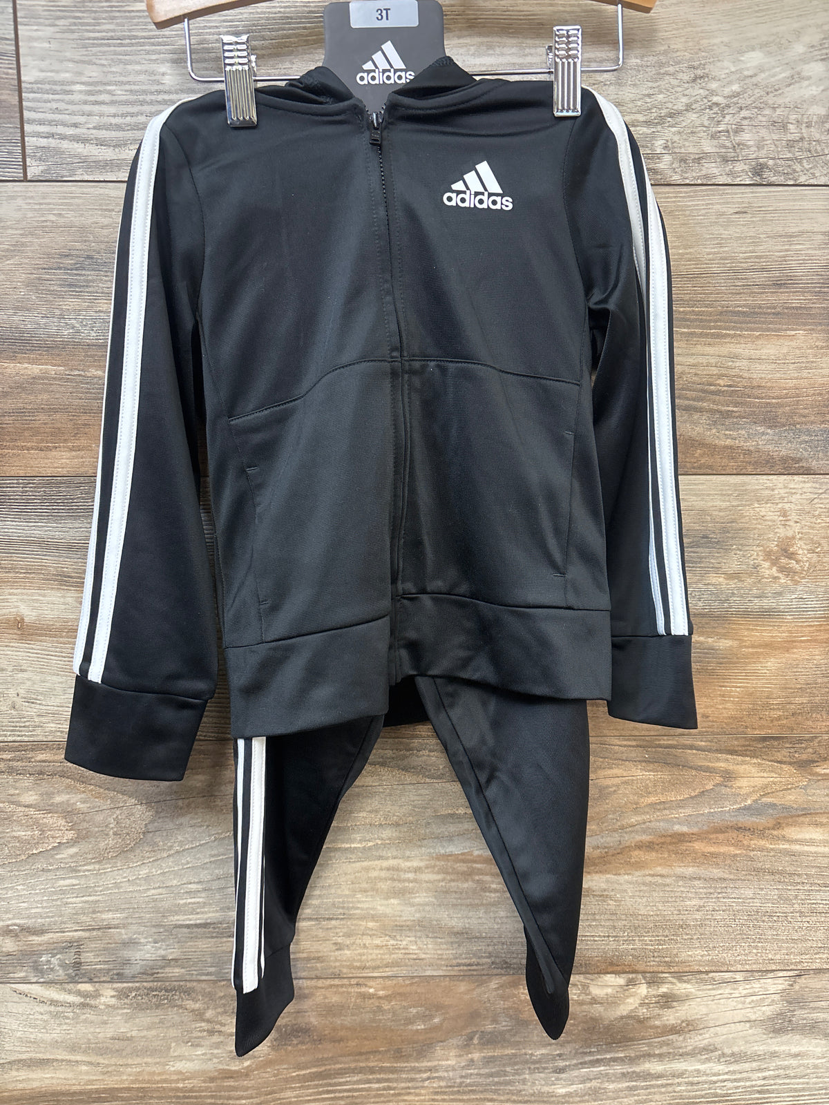 NEW Adidas 2pc Hooded Tricot Tracksuit Set Black sz 3T