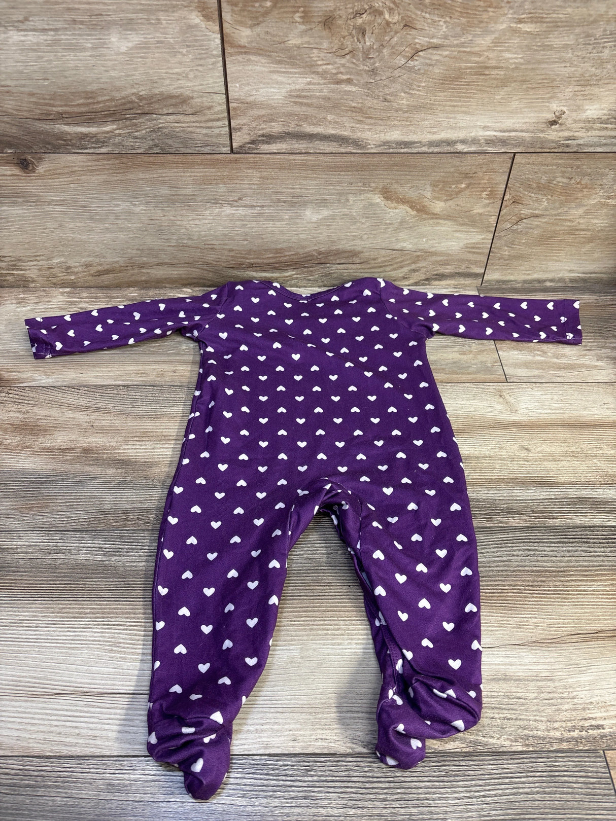 Heart Print Footed Coverall Purple sz 6-9m