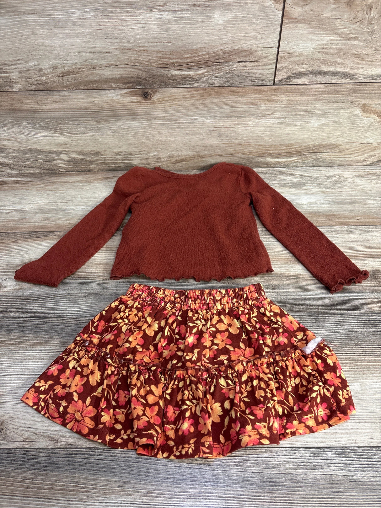 Btween 2pc Cardigan Tank & Floral Skort Rust sz 3T