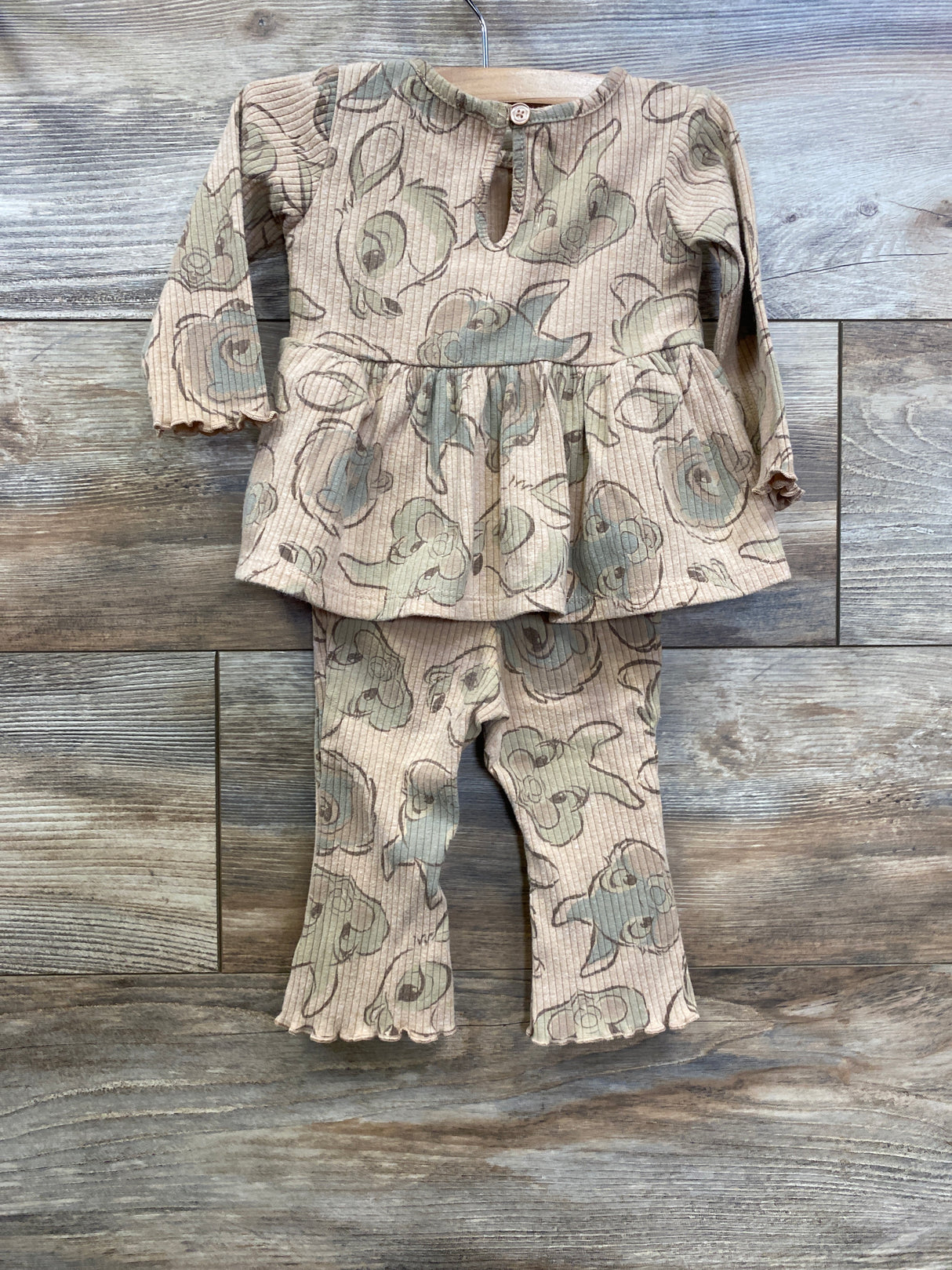 Disney Baby 2pc Ribbed Bambi Peplum Shirt & Bottoms Set Caramel sz 6-9m