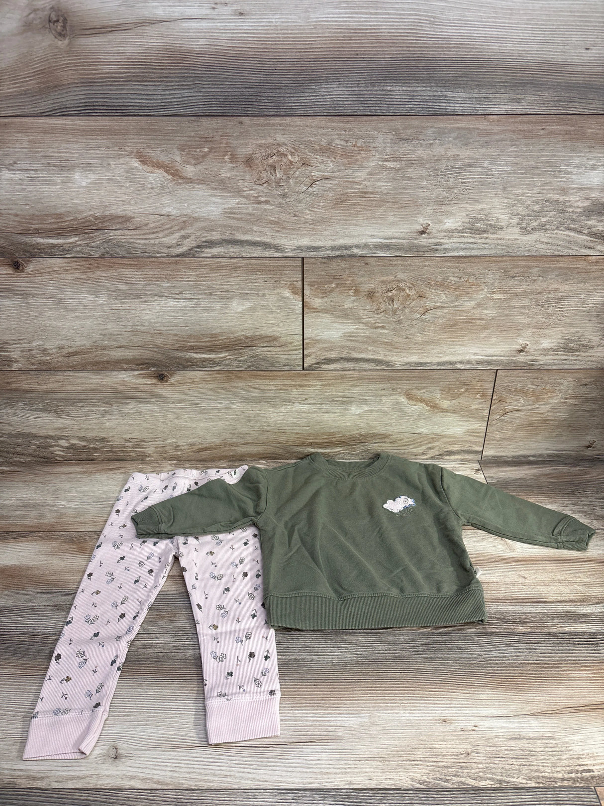 Easy Peasy 2pc Floral Sweatshirt & Ribbed Pants Set Green sz 24m