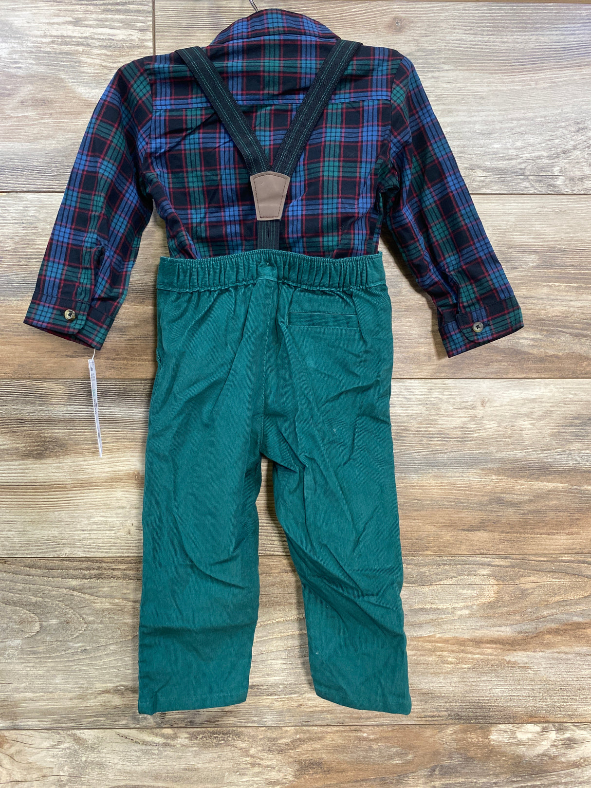 NEW Just One You Suspender Pants & Plaid Romper Green sz 18m