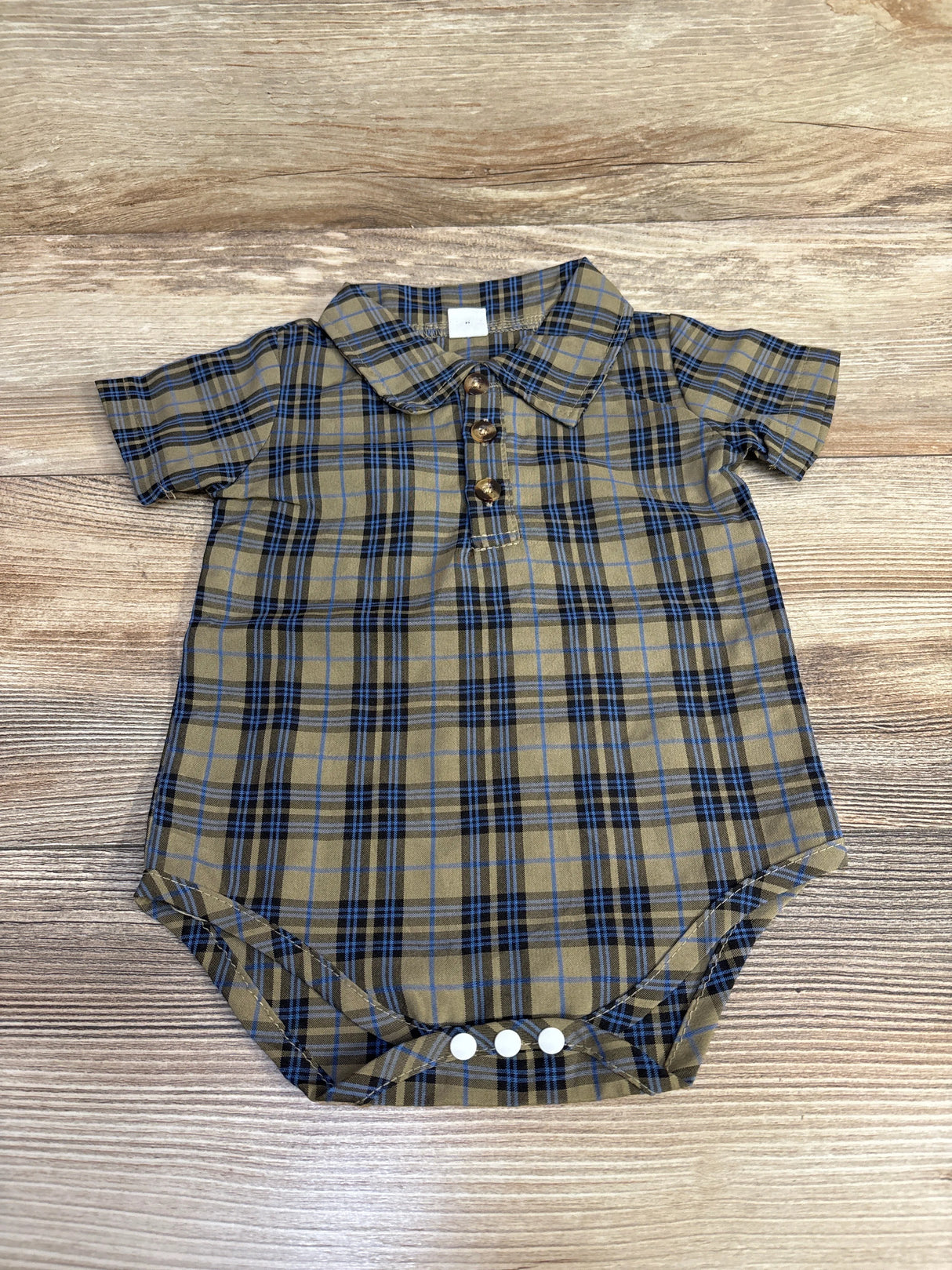 Shein Plaid Henley Trim Bodysuit Brown sz 3-6m