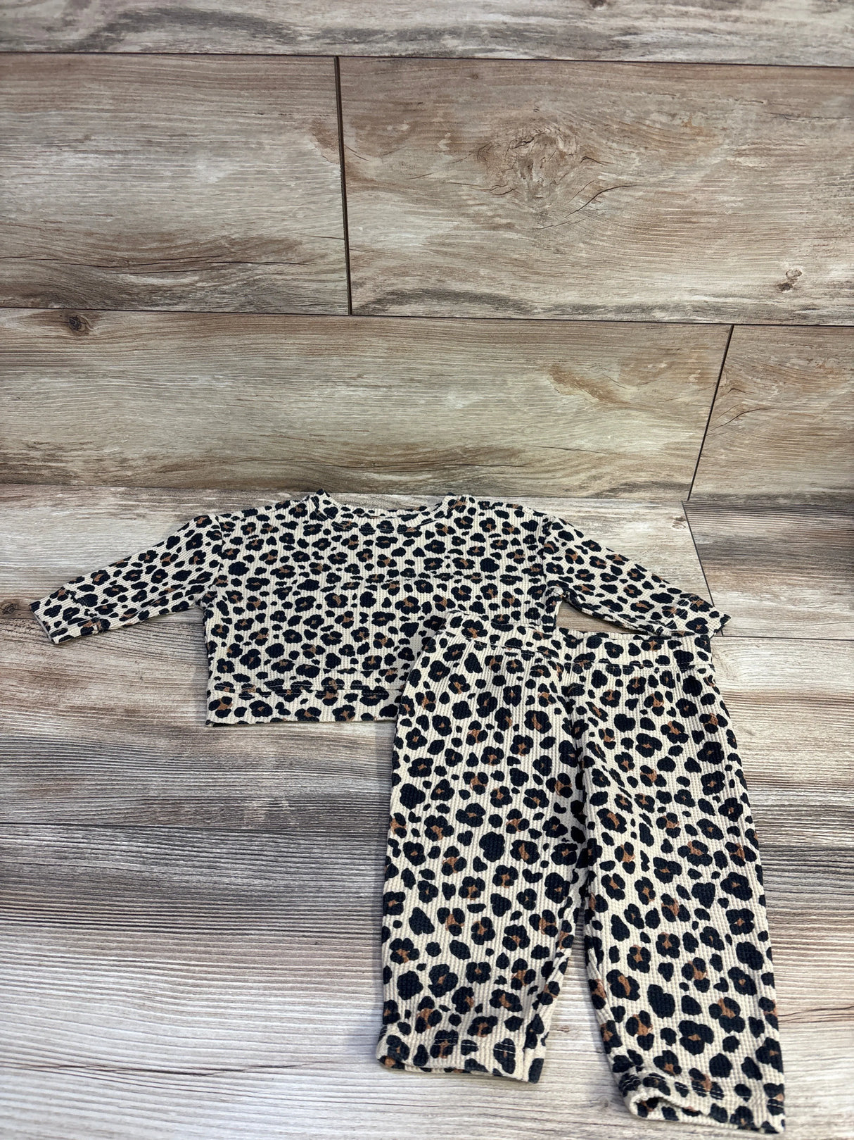 Cat & Jack 2pc Waffle Knit Leopard Shirt & Pants Set Tan sz 3-6m