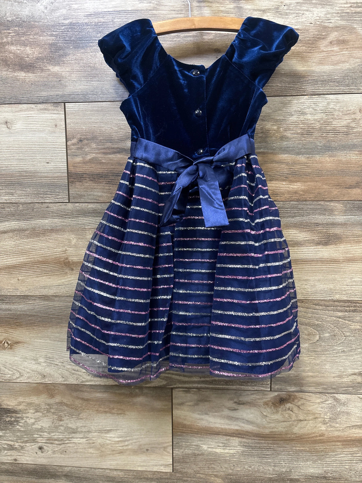 Jona Michell Velvet Striped Special Occasion Dress Navy sz 4T