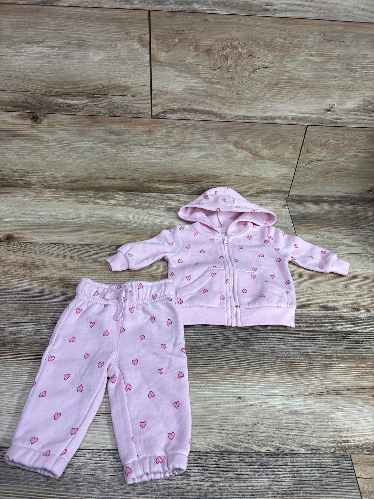 Okie Dokie 2pc Heart Print Zip-Up Jacket & Joggers Set Pink sz Newborn