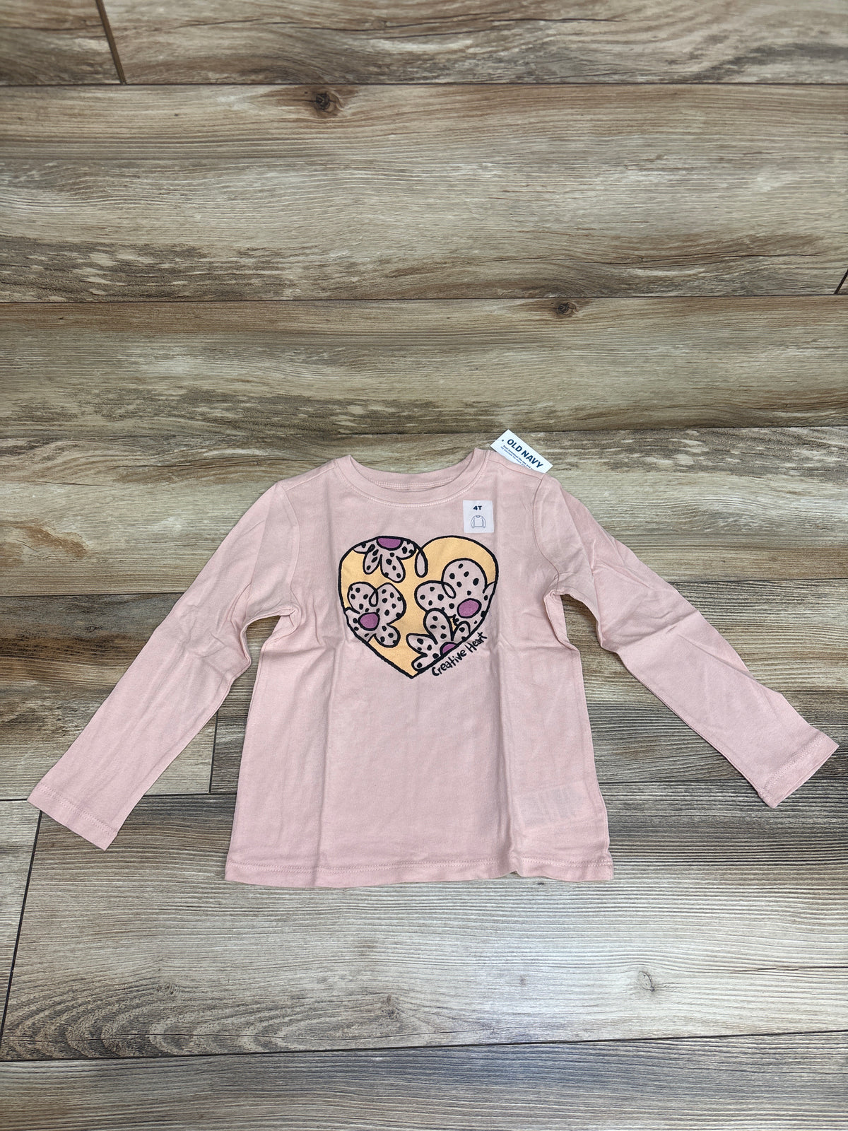 NEW Old Navy Creative Heart Long Sleeve Shirt Pink sz 4T