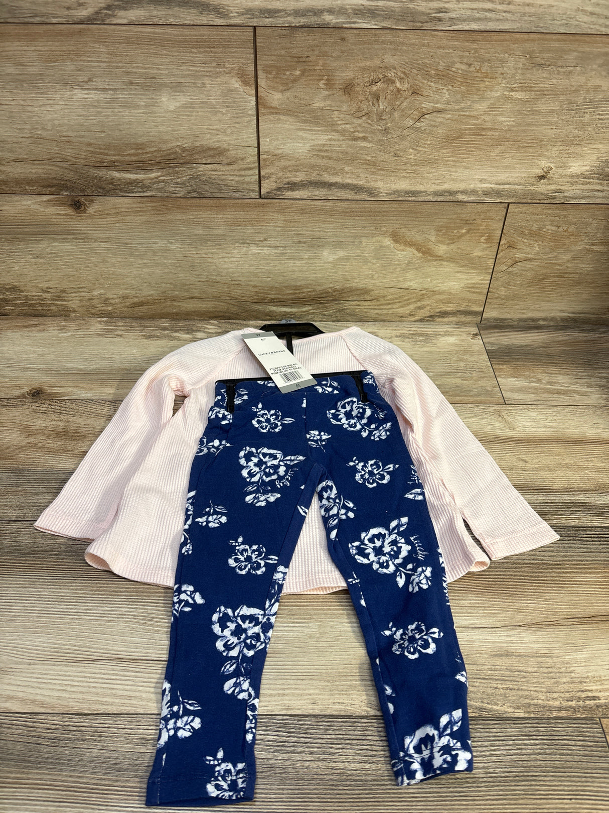 NEW Lucky Brand 2pc Waffle Knit Shirt & Pants Set Pink sz 3T