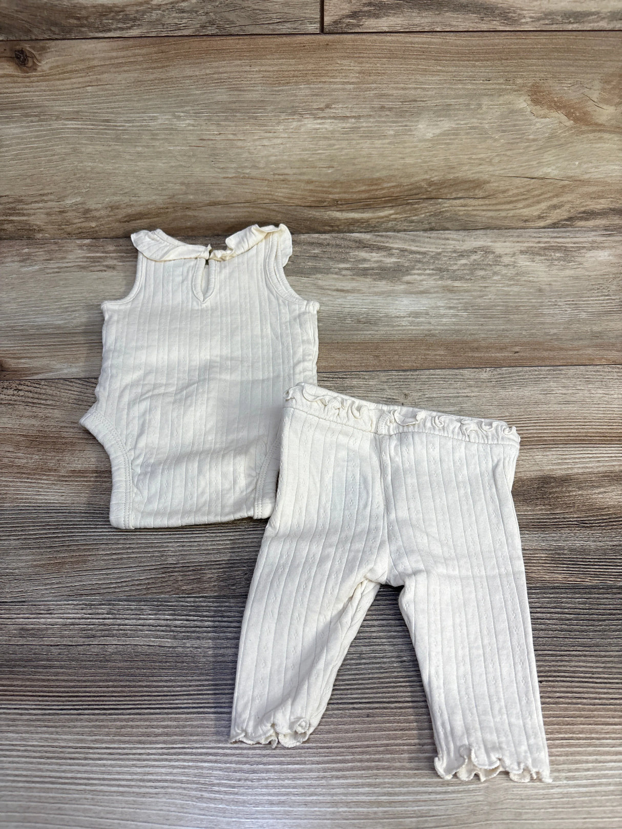 Cloud Island 2pc Pointelle Ribbed Bodysuit & Pants Set Ivory sz Newborn