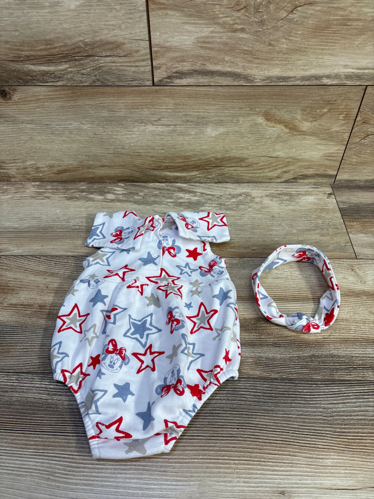 Disney Baby 2pc Minnie Mouse Bubble Romper & Headband Set White sz 3-6m