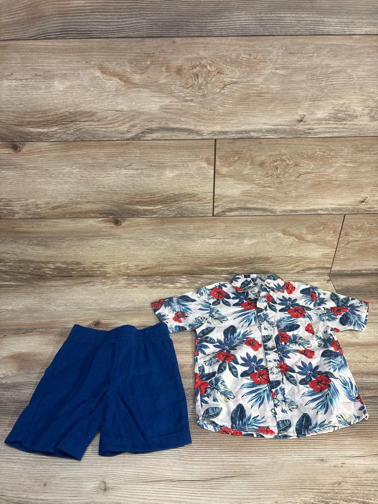 Alex & Jack 2pc Hawaiian Button Up Shirt & Short Set Blue sz 3T
