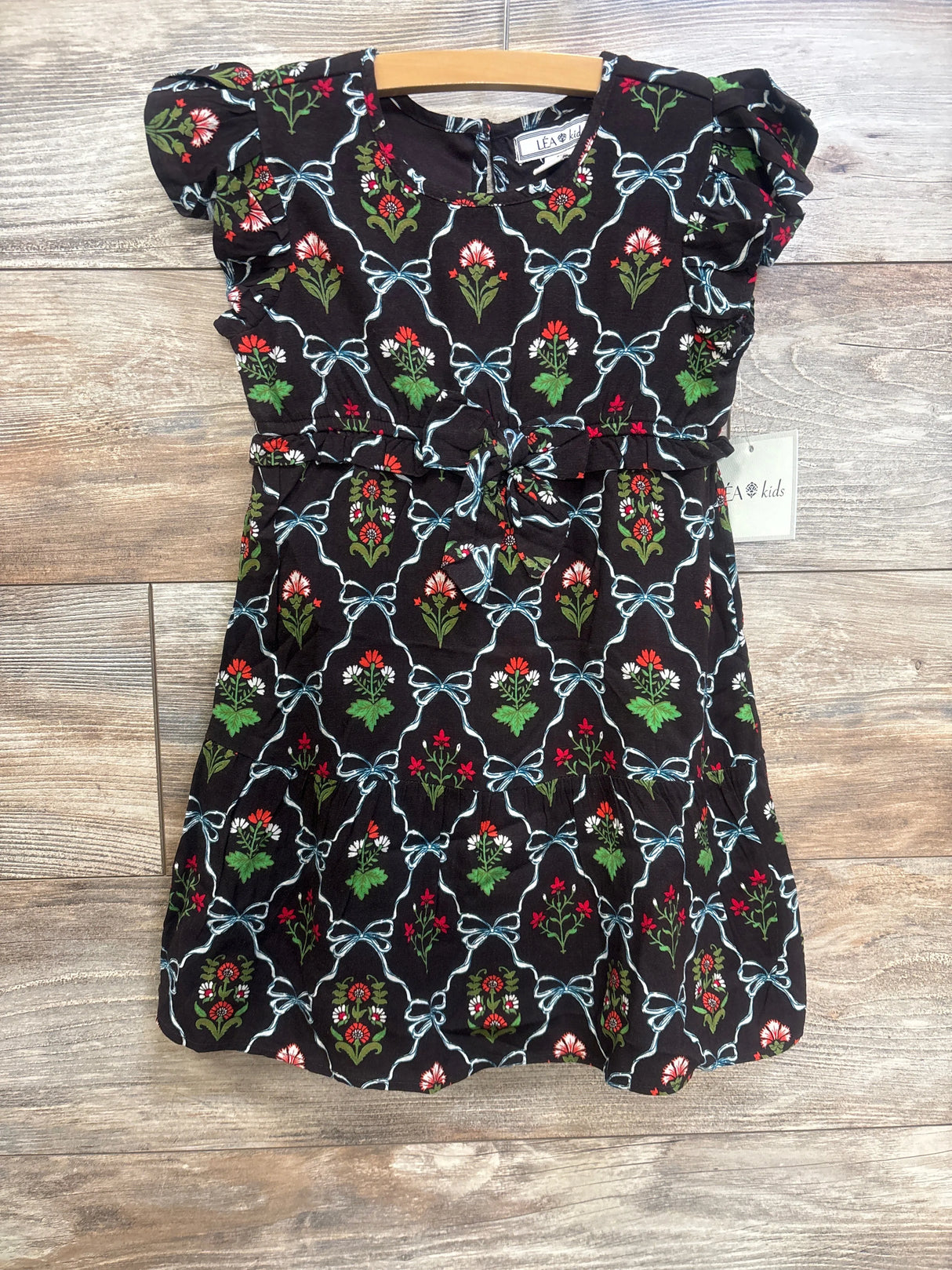 NEW Lea Kids Floral Flutter Sleeve Dress Brown sz 4T