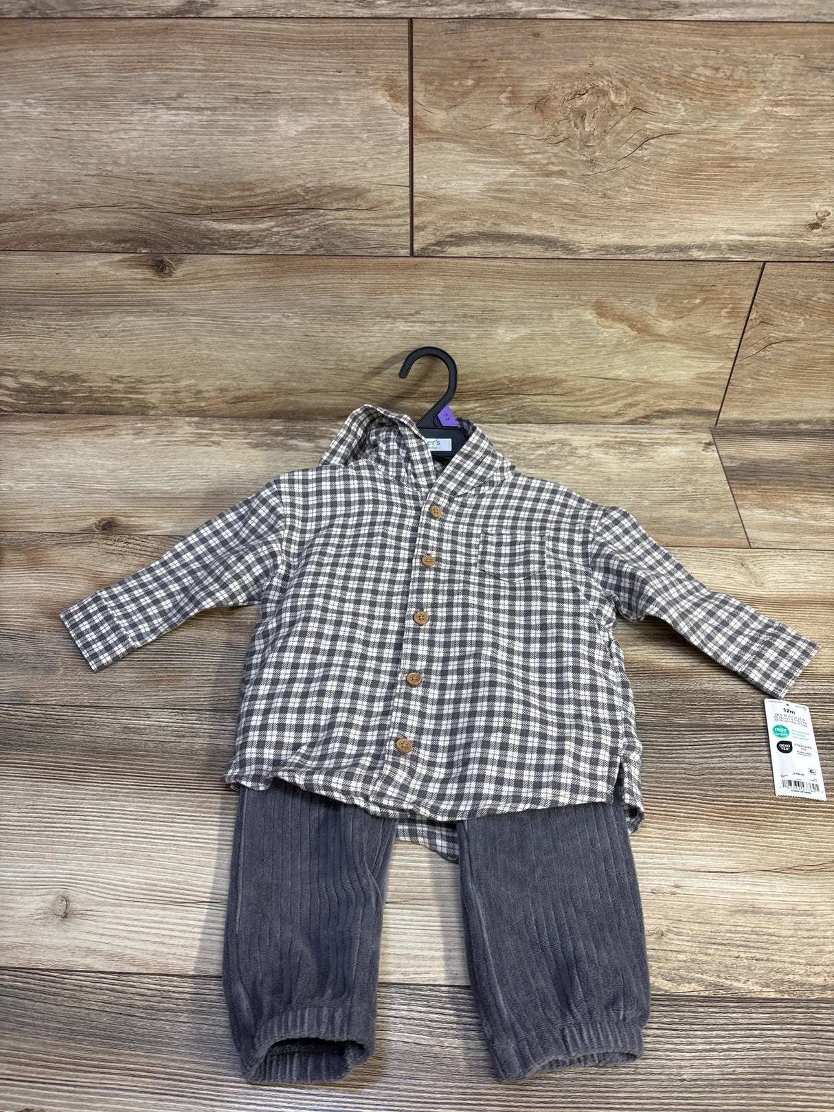 NEW Child Of Mine 2pc Flannel Shirt & Pants Set Grey sz 12m