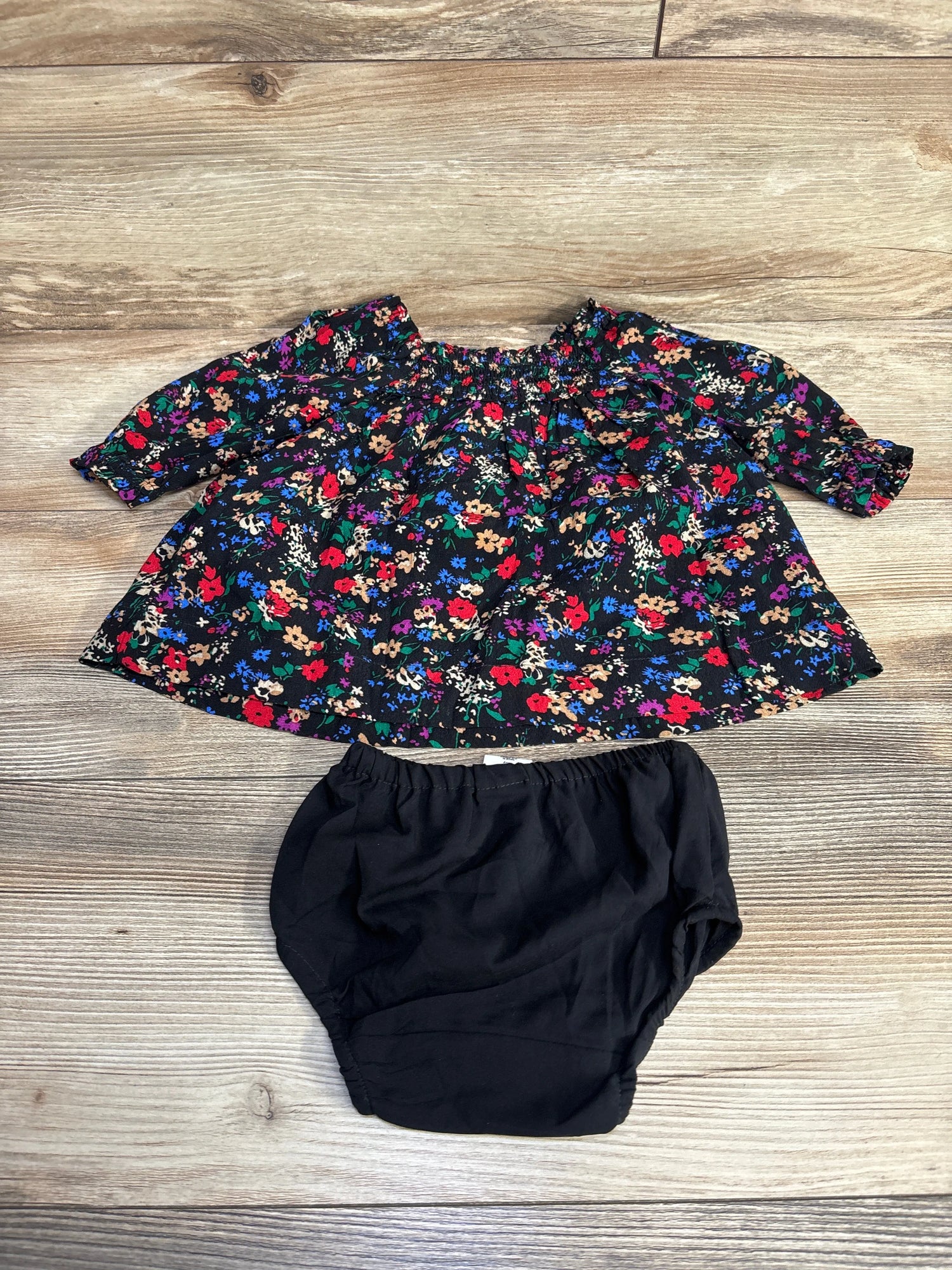 Baby Gap 2pc Floral Smocked Dress & Bloomers Black sz 0-3m - Me n Mommy To Be