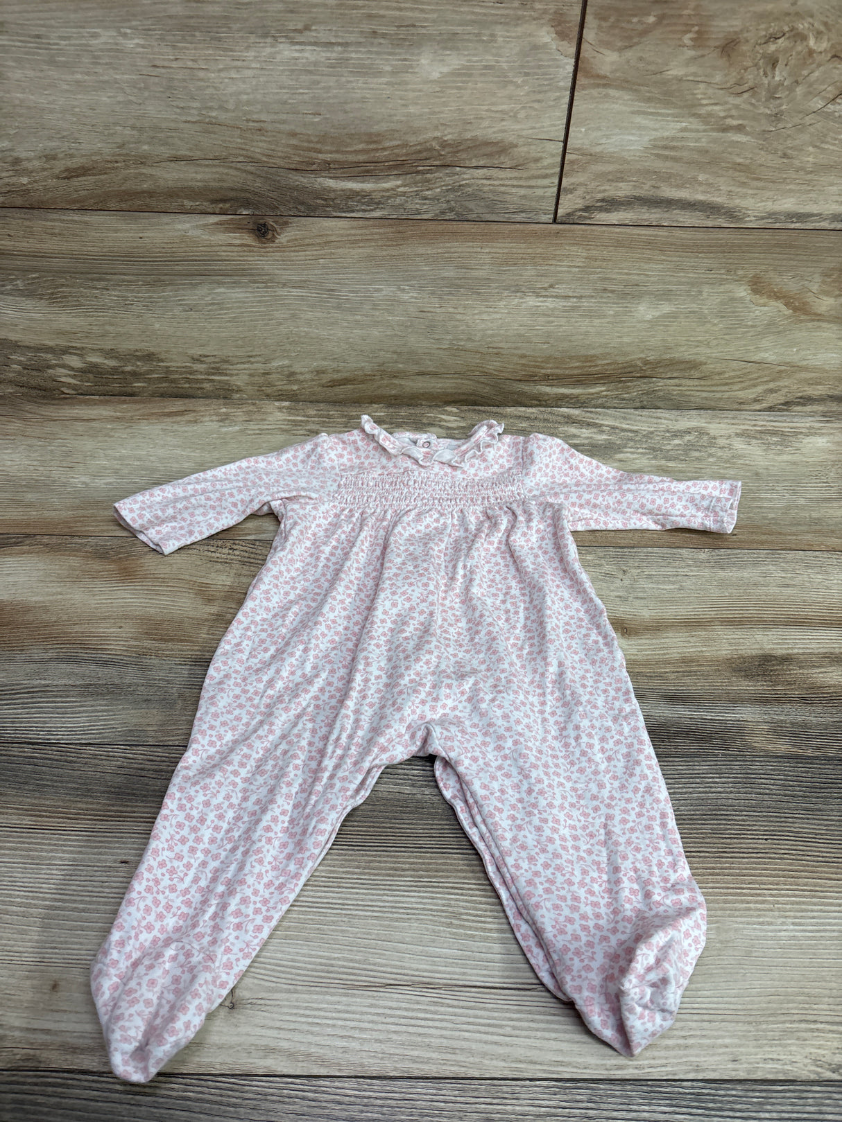 Little Me Smocked Footed Coverall White sz 6m
