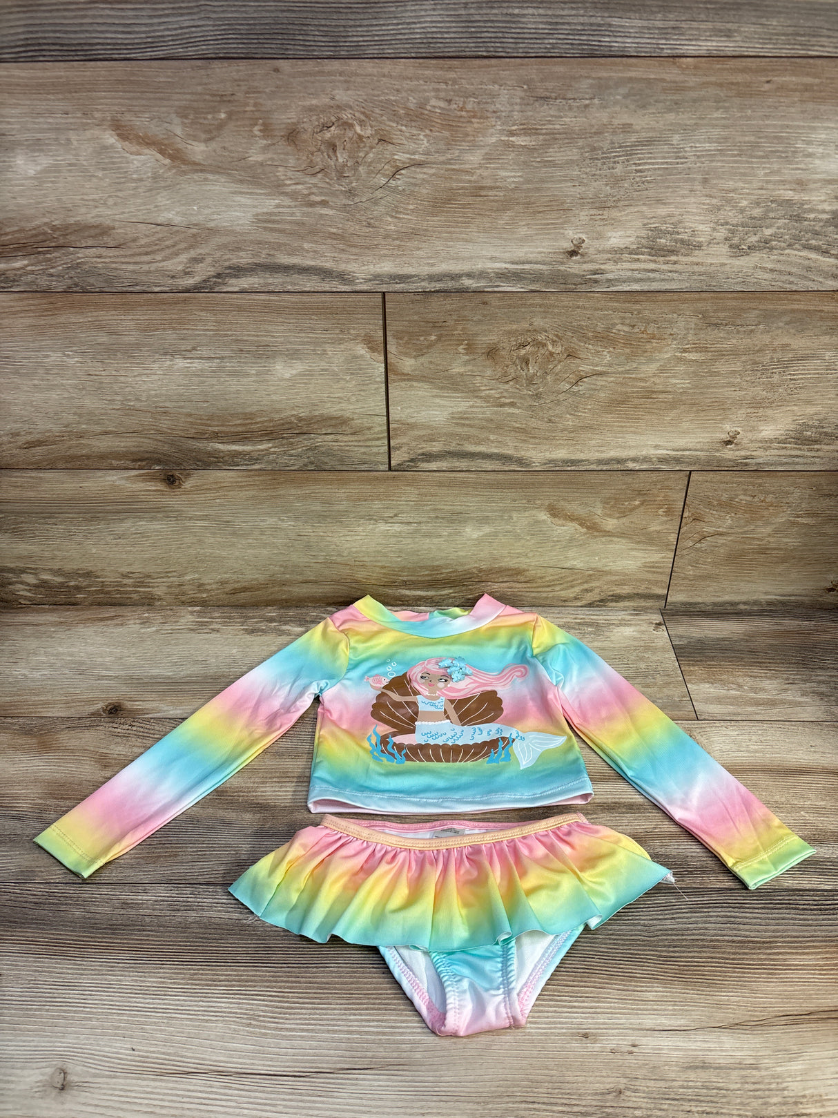 Penelope Mack 2pc Mermaid Rashguard Top & Bikini Bottoms Swim Set sz 4T