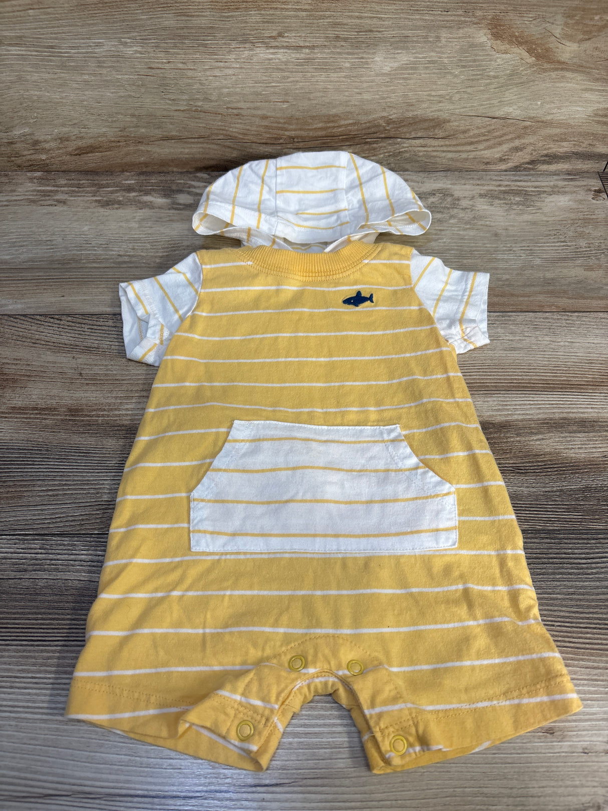 Carter's Shark Print Hooded Striped Shortie Romper Yellow sz 6m