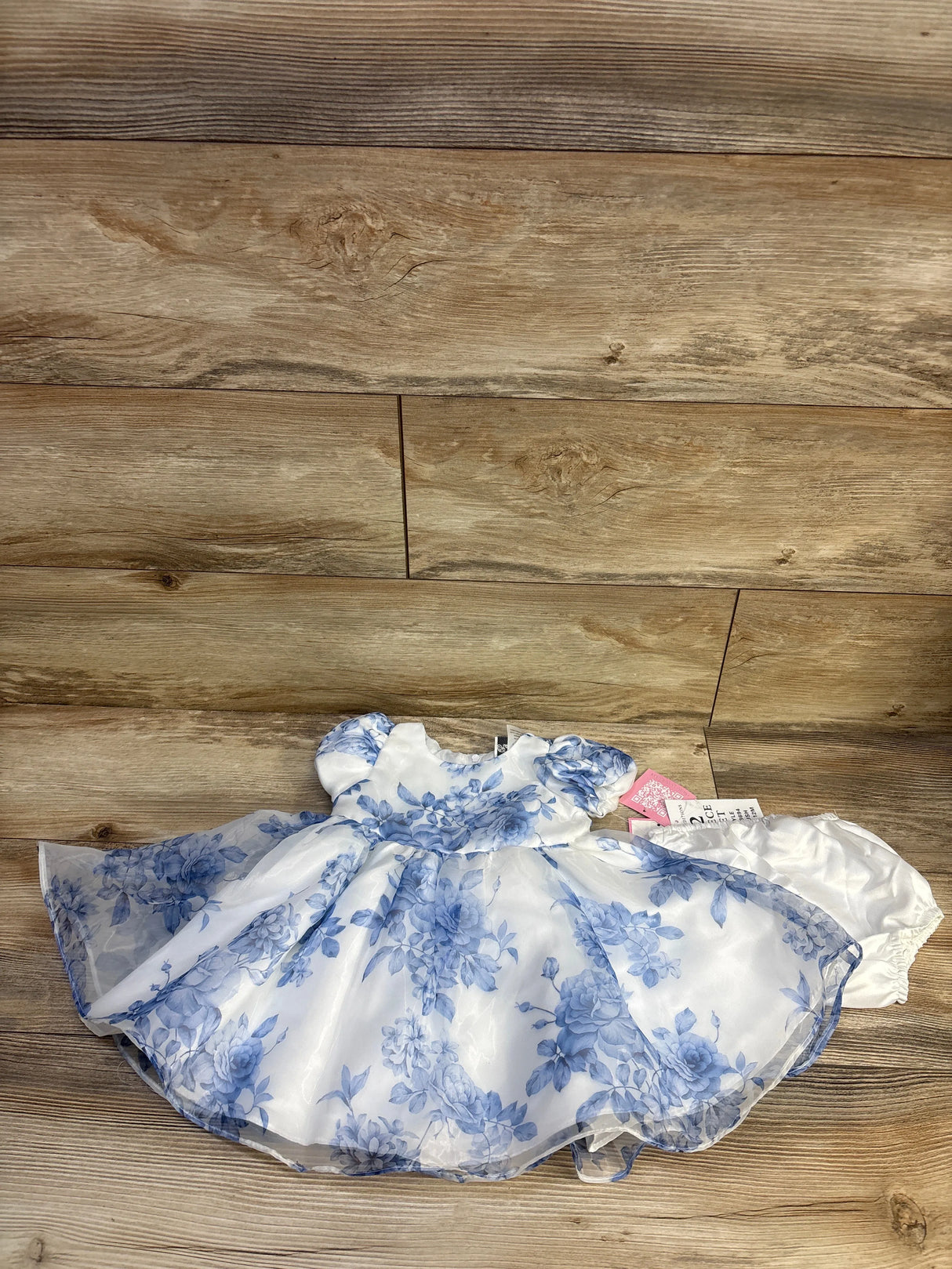 NEW Rare Editions 2pc Floral Tulle Dress & Bloomers White sz 12m
