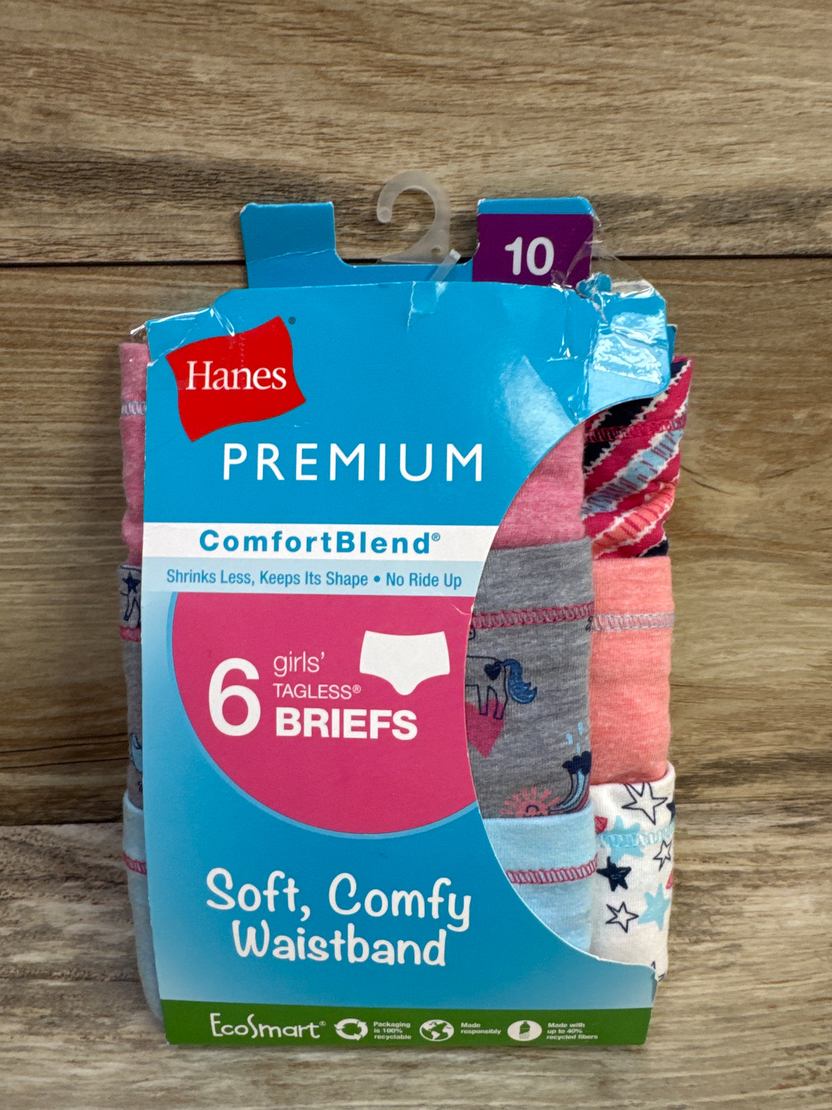 NEW Hanes Girls' Tagless Briefs 6pk sz 10