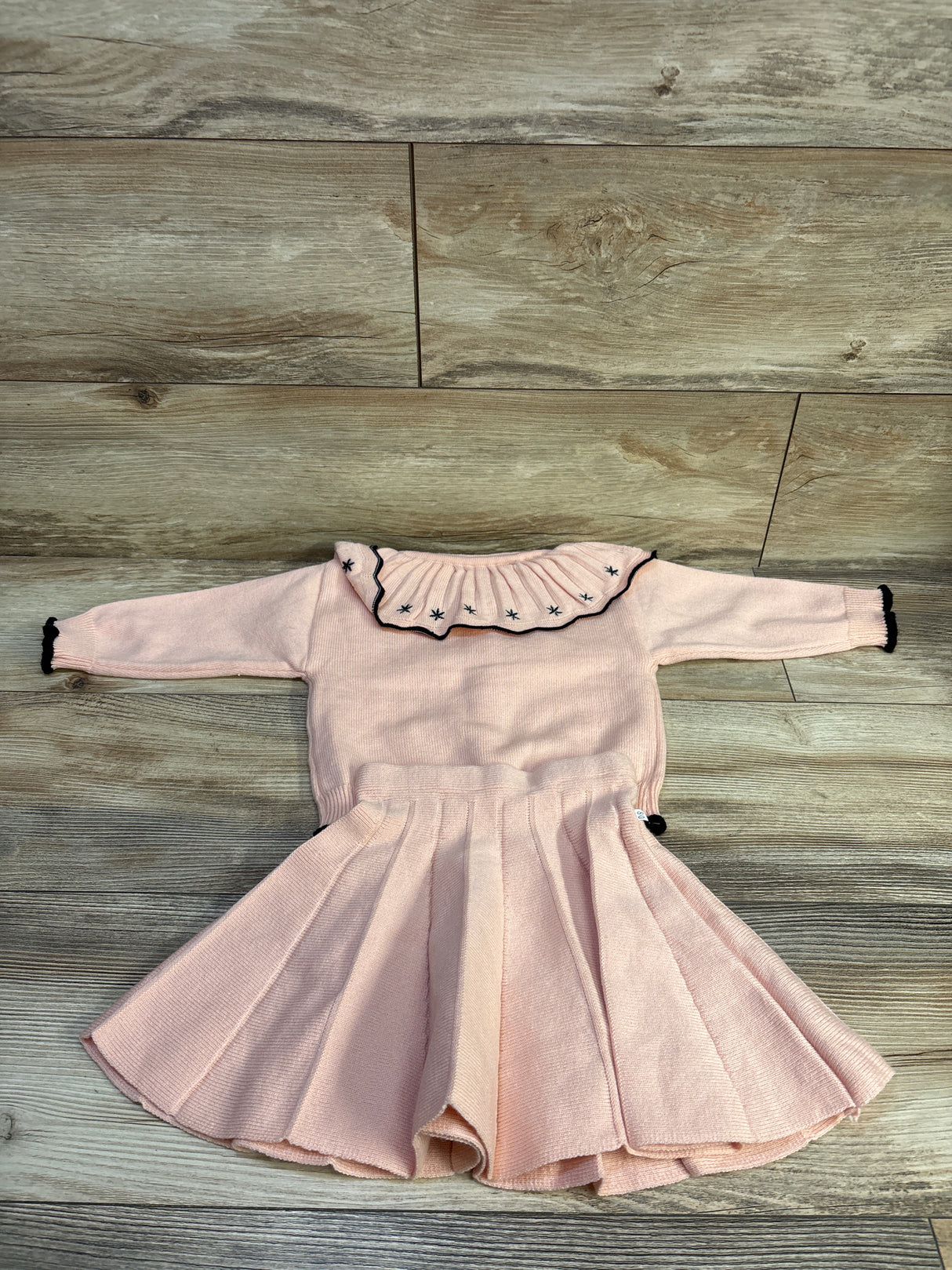 IMEKIS 2pc Knit Button Front Collared Cardigan & Skirt Set Pink sz 18-24m