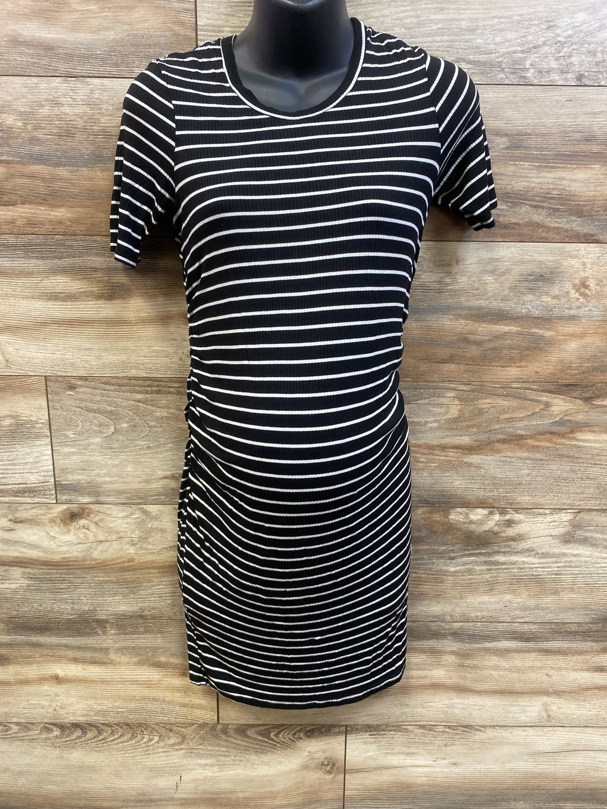 Time & Tru Maternity Striped Ruched Dress Black sz Small (4-6)