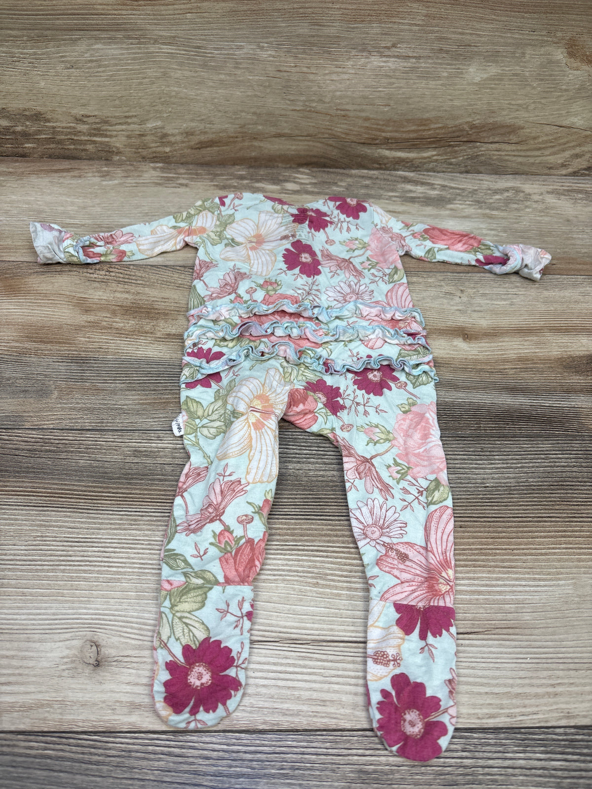 Gigi & Max Bamboo Ruffle Floral Sleeper Blue sz Newborn