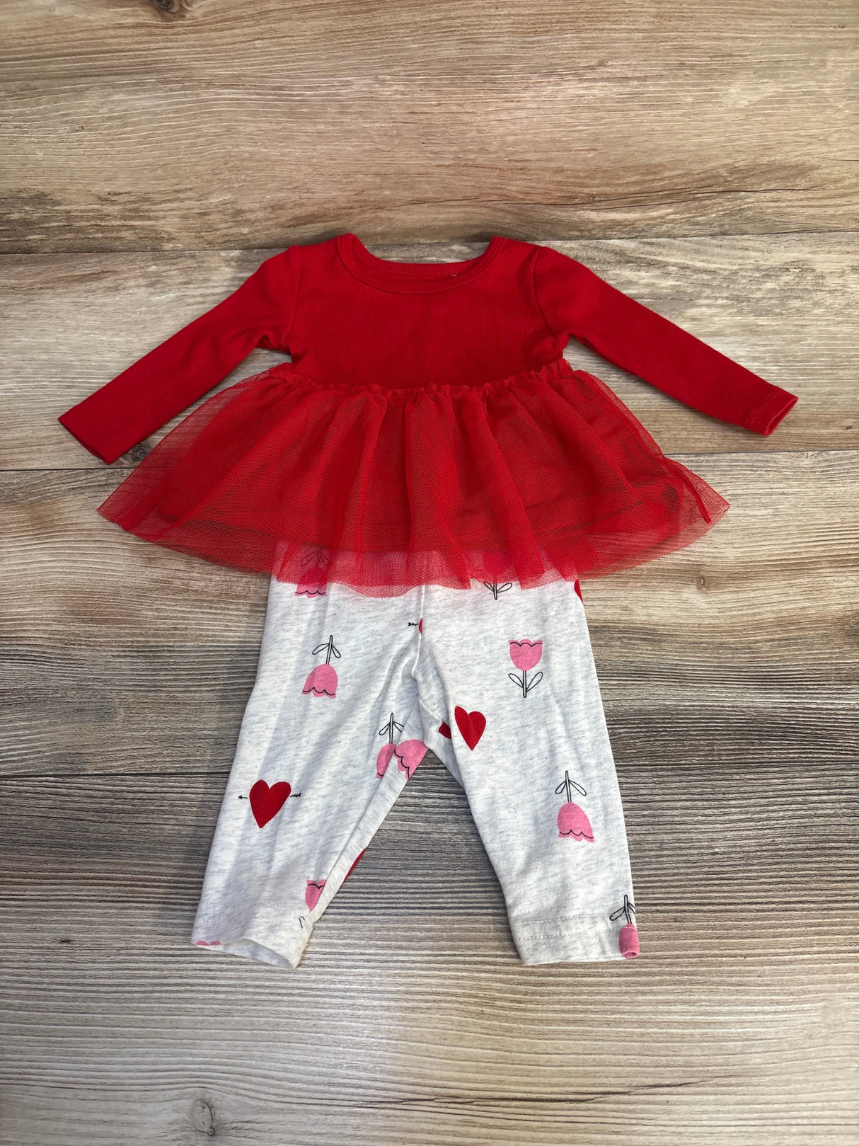Carter's 2pc Tulle Shirt & Floral Leggings Set Red sz 3m